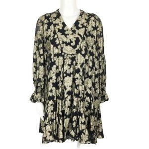 Anthropologie Tiered Swing Dress in Black & Metallic Gold NWT Size Small